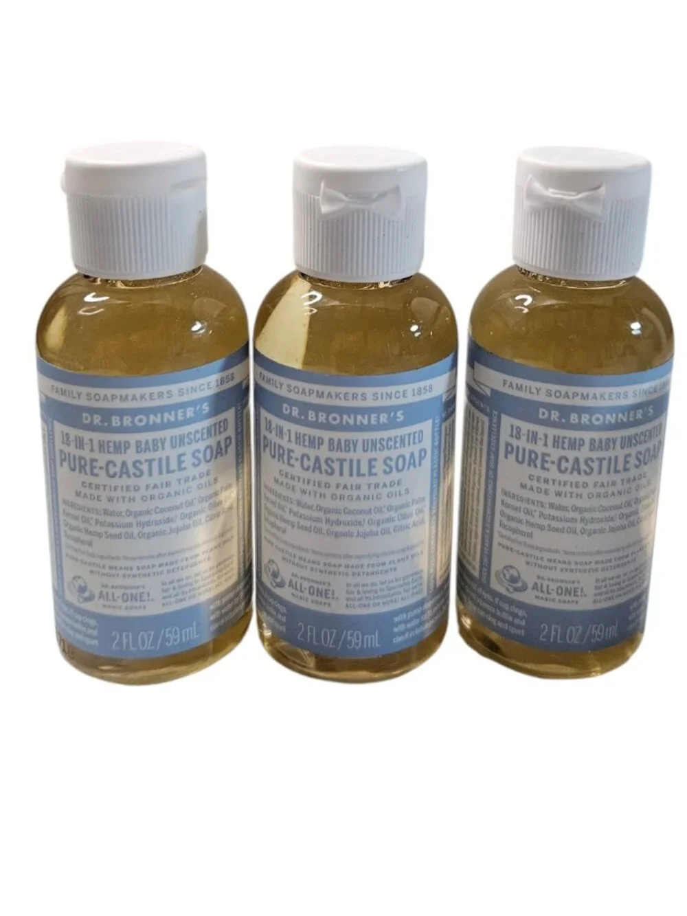 Dr. Bronner's Unscented Bundle: 3 Mini Castile Soaps (2oz) & 2 Naked Lip Balms